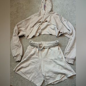 Wild fable tan cropped hoodie and sweat shorts set